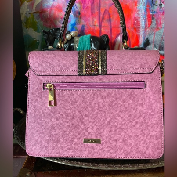 Beautiful Pink Glitter ALDO Statement Purse Bag top carry or Shoulder Strap π - Picture 3 of 8